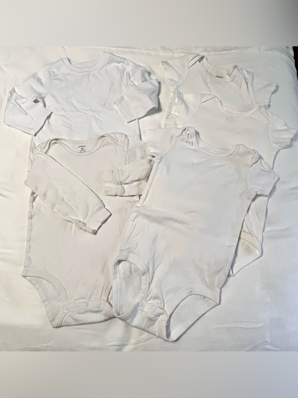 18 Month Carter's White Baby One-Piece Bodysuits and Long Sleeve Tee Shirt